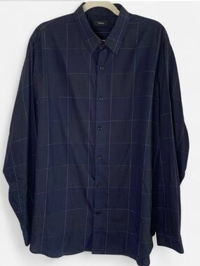 Theory Men's Navy Windowpane Button-Up Shirt